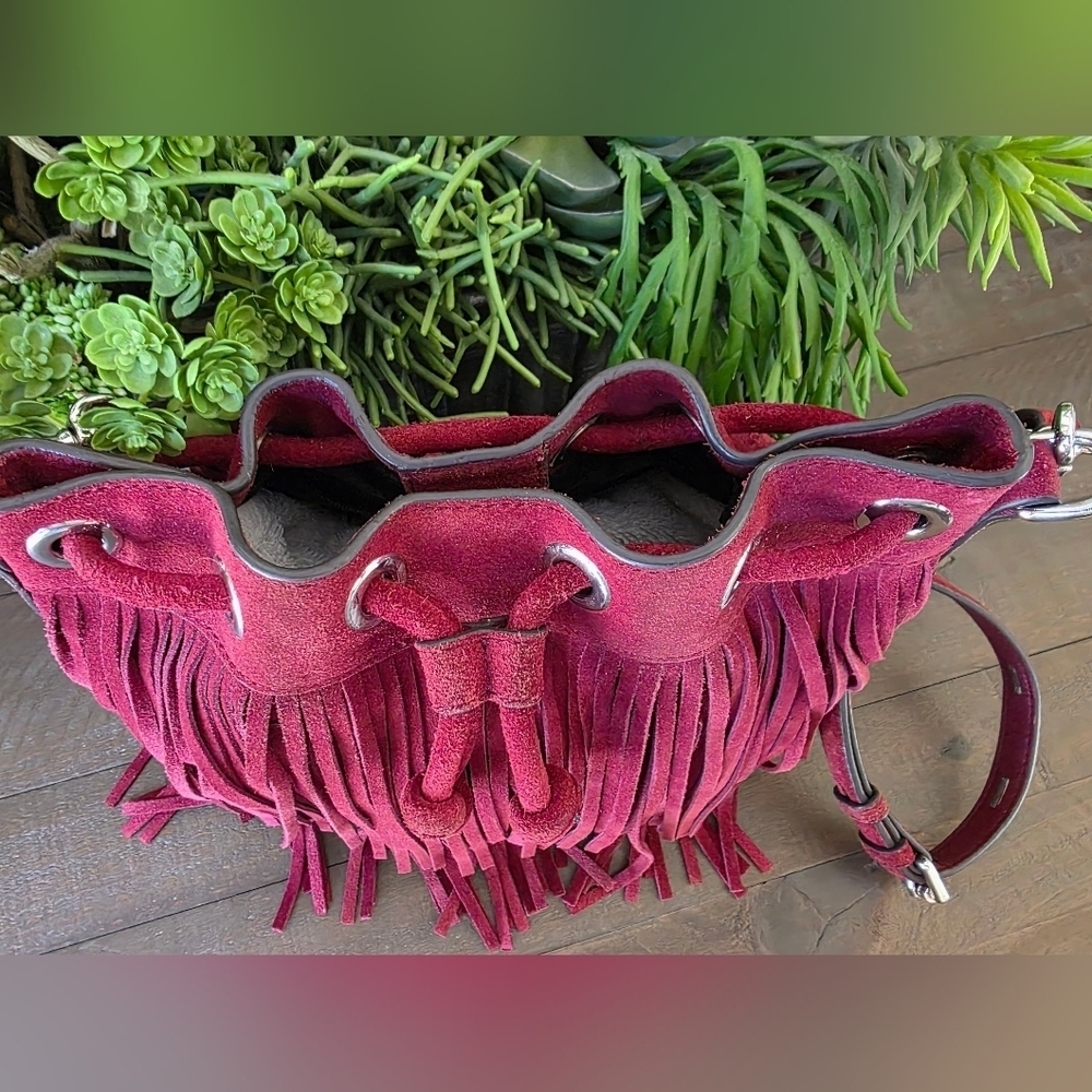 Rebecca Minkoff Burgandy Suede Fringe Crossbody Bag - Picture 6 of 10